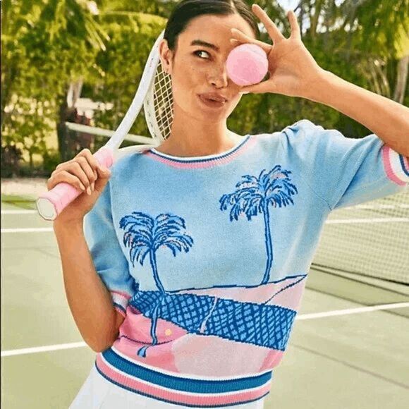 🌴🎾NWT LILLY PULITZER Short Sleeve Tennis Vivie Sweater SIZE M, L, XL MSRP $148 - Picture 5 of 16